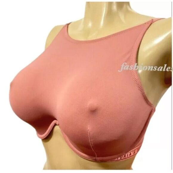 Victoria's Secret Logo High-neck Underwire unlined Supersoft sexy Bra dusty rose - Picture 1 of 6